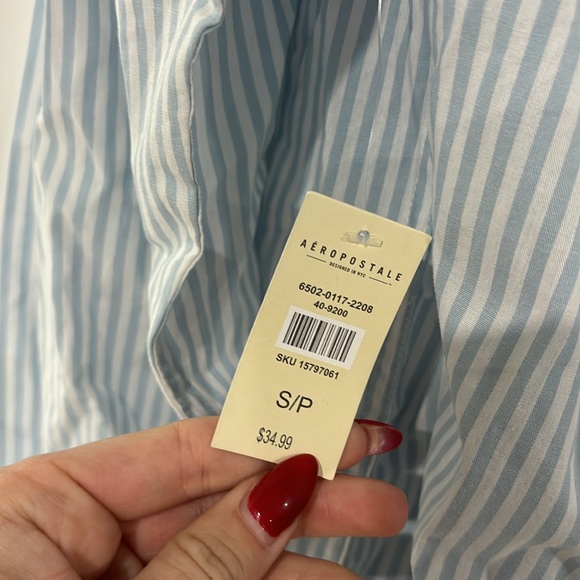 AEROPOSTALE 100% cotton blue and white pinstriped button down BNWT - Picture 3 of 5